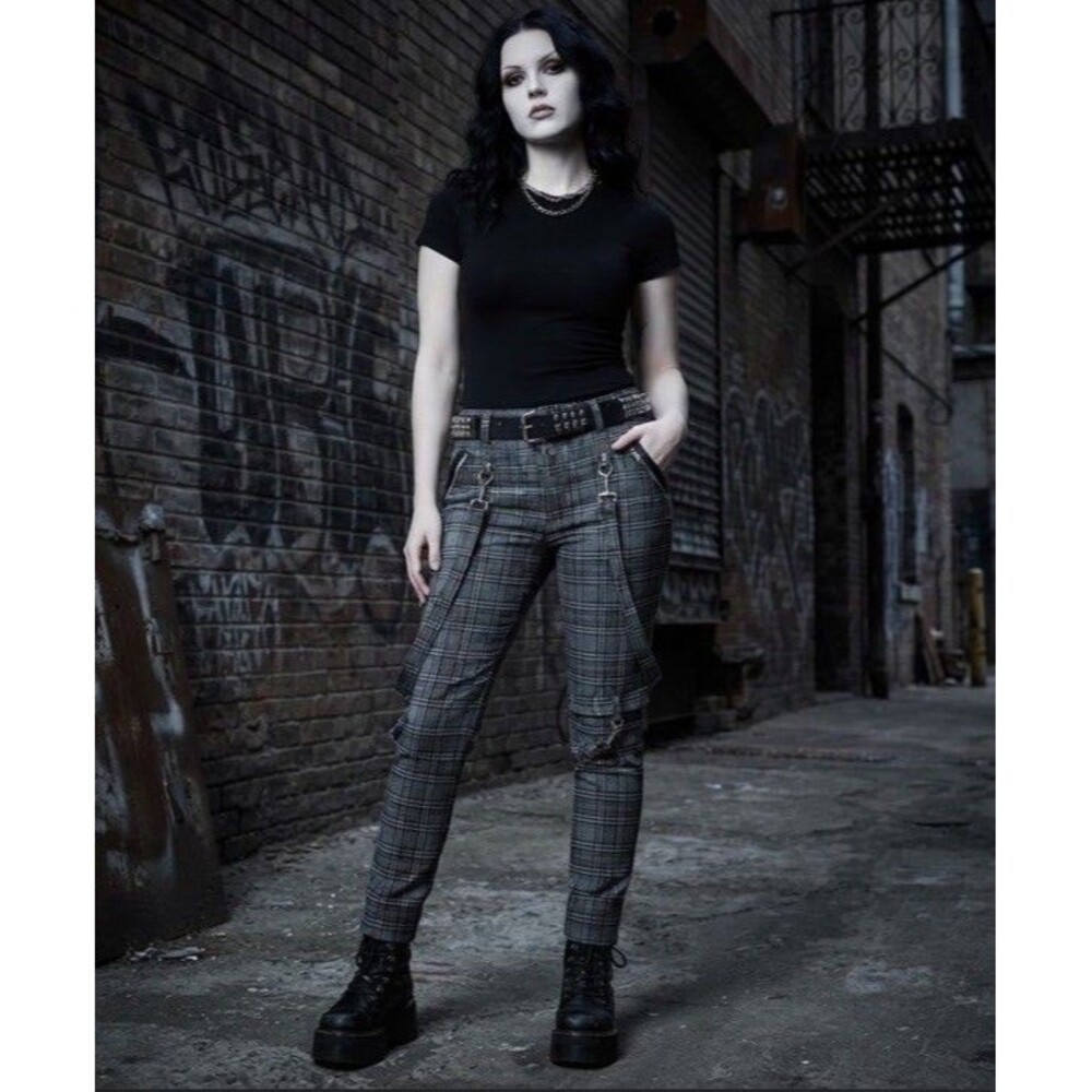 VNTG Lip Service 2000 Gray Plaid Punk Pants Size 38 Goth Grunge Emo Zip Leg Y2K